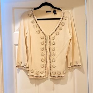 Moda International cream colored beaded cardigan/sweater